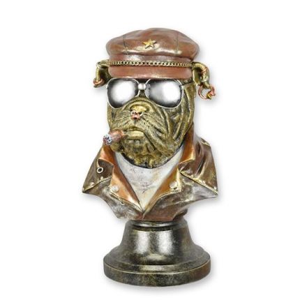 Kunststeinfigur Bulldogge als Raucher - Höhe 35,7 cm - Polyresin