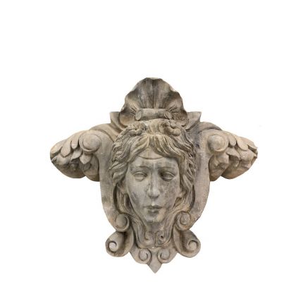 Naturstein, Steinfigur, Wandmaske Frau, Wandbild, Gartenfigur