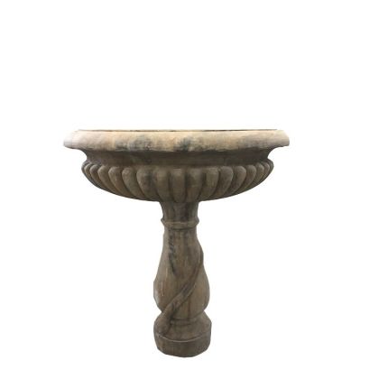 Naturstein, Steinfigur, Vogelbad auf Säule, Wasserschale, Vogeltränke, Gartenfigur