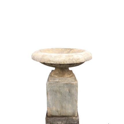 Naturstein, Steinfigur, Paar Steinschalen auf Sockel, Gartenfigur