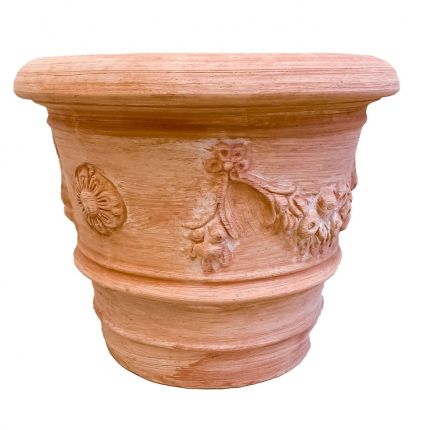 Galestro Terracotta, Vaso con Festoni, runder Blumentopf mit Verzierung