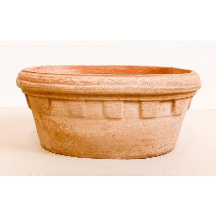 Galestro Terracotta, Cassetta Ovale Castello, ovaler Pflanztopf mit Verzierung, Terracottatopf, Pflanzschale