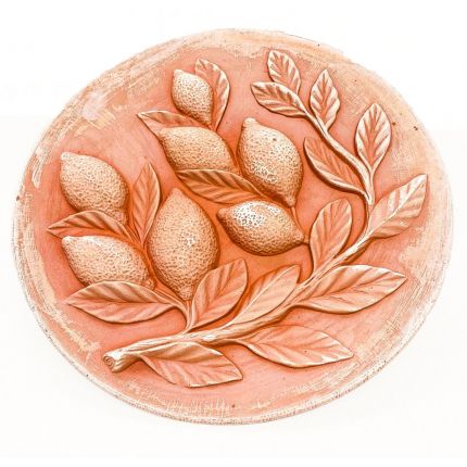 Galestro Terracotta, Piatto Stagioni Limoni, Wandbild Zitronen, rund, Fruchtdekor, Obstrelief, Relief, Dekoration