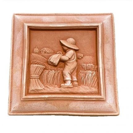 Galestro Terracotta, Quadretti 4 Stagioni Primavera, Wandbild Frühling, Jahreszeit, quadratisch, Dekoration, Relief