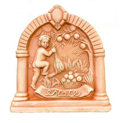 Galestro Terracotta, Pannello 4 Stagioni Estate, Wandbild Sommer, Jahreszeit, Putte, Dekoration, Relief