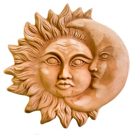 Galestro Terracotta, Sole / Luna, Sonne und Mond, Halbmond, Wandbild, Relief, Wanddekoration