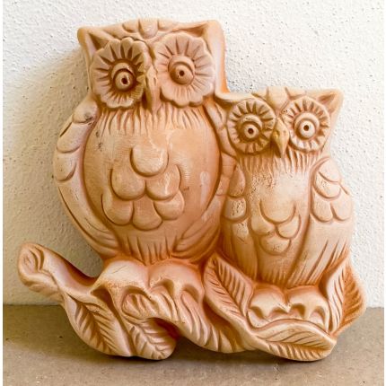 Galestro Terracotta, Gufo Doppio, Eule, Eulen-Pärchen, Wandbild, Dekoration