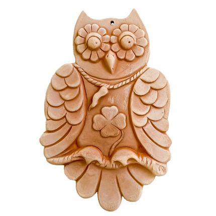 Galestro Terracotta, Gufo Quadrifoglio, Eule, Glücksbringer, Kleeblatt, Wandbild, Dekoration