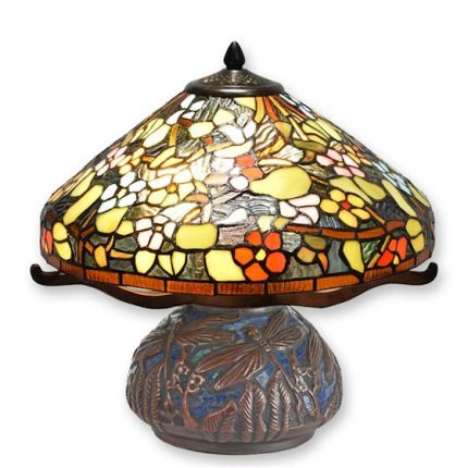 Tiffany-Tischlampe, H. 40 cm - Ø 43 cm - Blütendekor
