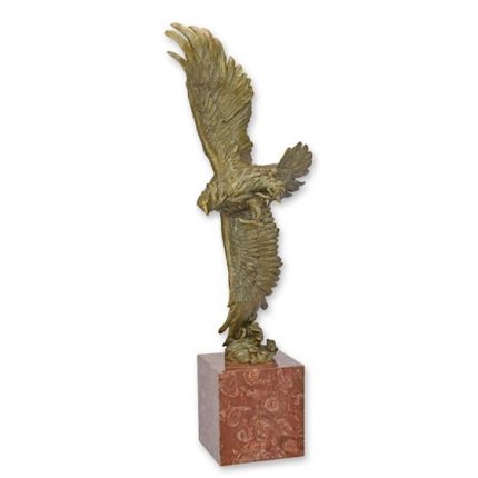 Bronzefigur Adler im Flug - H. 89.8 cm - Roter Marmorsockel