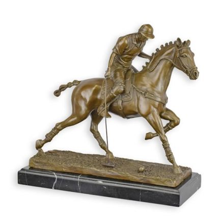 Bronzefigur Polospieler auf Pferd - H. 31,4 cm