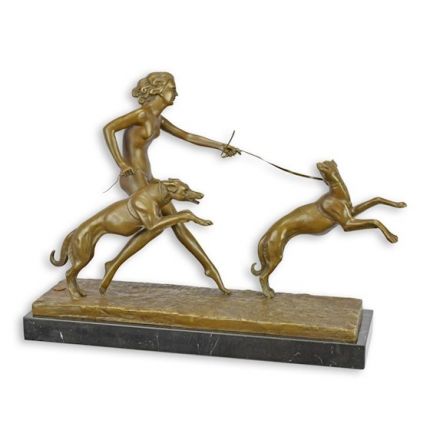 Bronzefigur nackte Frau mit zwei Hunden - L. 44,2 cm - "Frühlingsspaß"