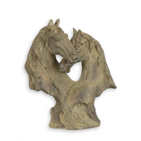 MGO-Tierfigur Pferdek&ouml;pfe in Herzform, A HEART SHAPED MGO STATUE OF TWO HORSE HEADS