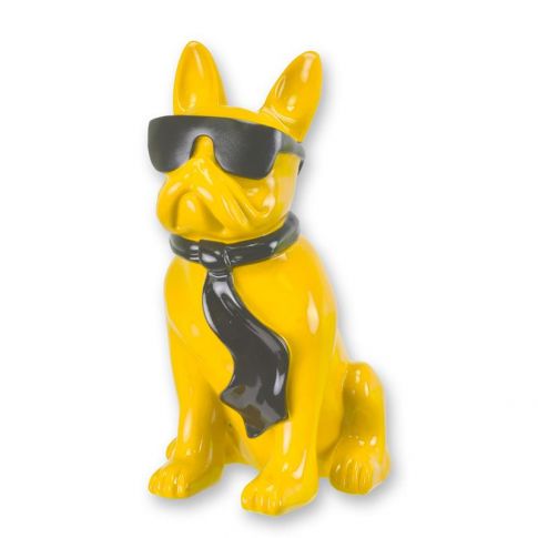 Bulldogge mit Sonnenbrille und Krawatte - gelb-schwarz - H&ouml;he 27,6 cm - Polyresin