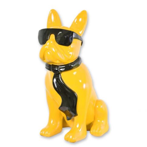 Bulldogge mit Sonnenbrille und Krawatte - gelb-schwarz - H&ouml;he 59,6 cm - Polyresin