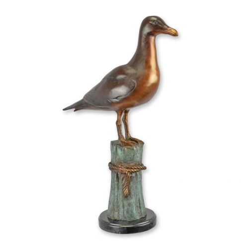 Bronzefigur M&ouml;we auf Pfahl - H. 53,1 cm - mehrfarbig