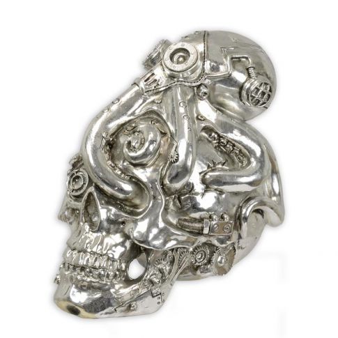 Kunstfigur Sch&auml;del mit Oktopus aus Polyresin, Kunststein, A RESIN SKULL WITH OCTOPUS