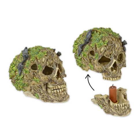 Kunststein Kerzenhalter Sch&auml;delform, A RESIN SKULL WITH BATS CANDLEHOLDER (11991)