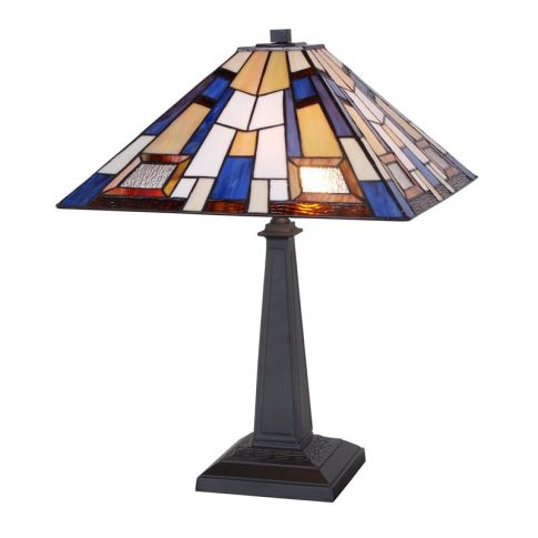 Tischlampe im Tiffany-Stil - H. 60 cm - viereckiger Lampenschirm