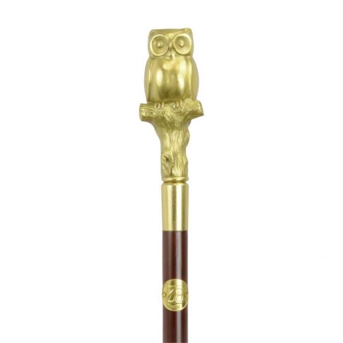 Gehstock - L. 93,8 cm - Bronzeknauf mit Eulenfigur
