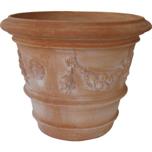 Galestro Terracotta, Conca con Festone, runder Pflanztopf mit Girlande, Blumentopf, Pflanzschale