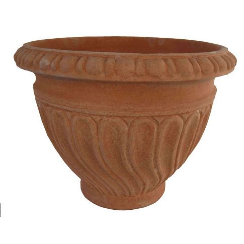  Galestro Terracotta, Vaso Scannellato, runder Pflanztopf mit Muster, Vase, Pflanzgef&auml;&szlig;