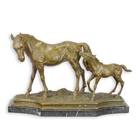 Bronzefigur Stute mit Fohlen - L. 55,2 cm - Sammelfigur