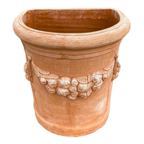 Galestro Terracotta, Tasca Nuova, Wandtopf, Blumentopf, halbrund, verziert, Fr&uuml;chtegirlande