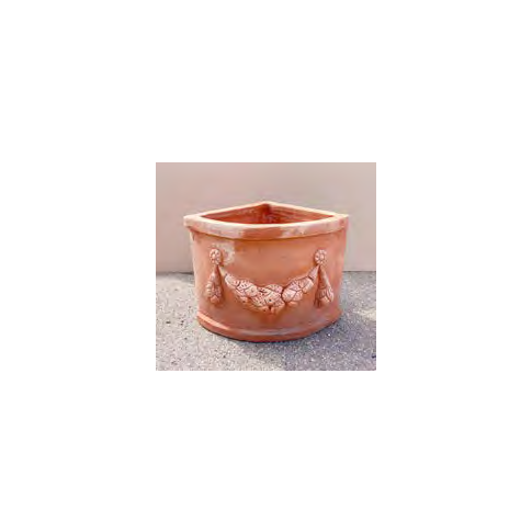 Galestro Terracotta, Angolo Festonato, Ecktopf verziert, Girlandendekor, H&ouml;he 39 cm, Terracottaecktopf, Gartenecktopf, Gartengef&auml;&szlig;