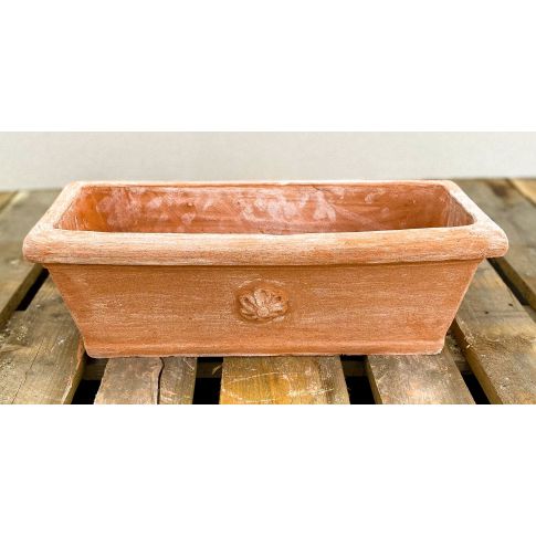 Galestro Terracotta, Cassetta Margherita, Blumenkasten, rechteckig, schlicht, Blumenrosette
