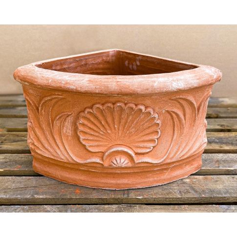 Galestro Terracotta, Angolo di Mare, Ecktopf, verziert, Muscheldekor