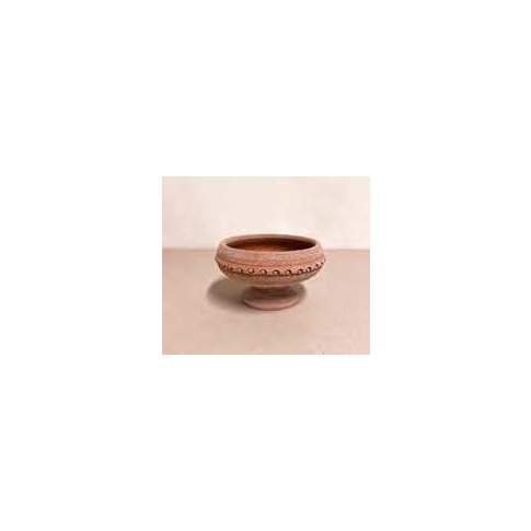 Kleine, verzierte Blumenschale mit Standfuß - Galestro Terracotta - 2 Größen