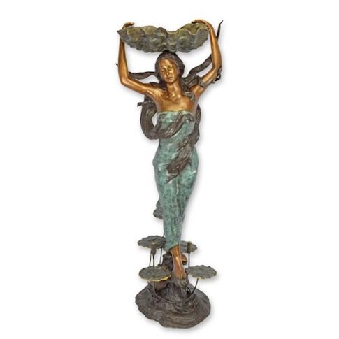 Brunnenfigur Frau mit Muschel - H. 200 cm - Bronze - mehrfarbig