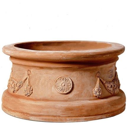 Impruneta Terracotta, Base Cilindrica Festonata, Basis, Sockel, rund, verziert, Girlande, Rosettendekor