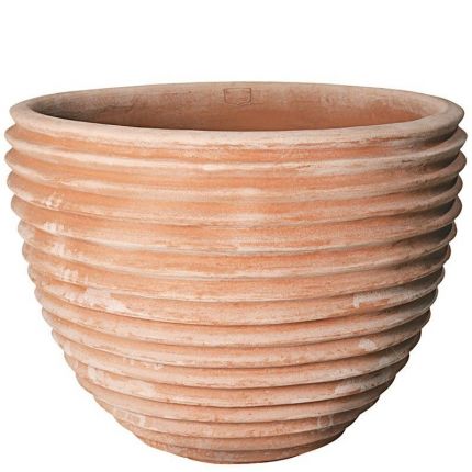 Impruneta Terracotta, Vaso a Righe, Vase mit Streifen, Pflanzgefäß, Blumentopf