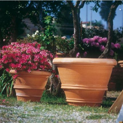 Impruneta Terracotta, Vaso liscio doppio bordo, rundes Pflanzgefäß 