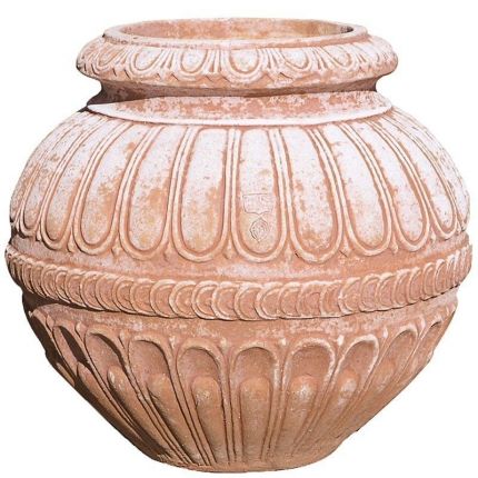 Impruneta Terracotta, Cache-Pot a palla Scanalato, runder Blumentopf, Krug