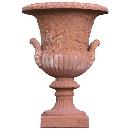 Impruneta Terracotta, Alzata Medicea con Manici, verzierter Pokal mit Griffen, Pflanztopf