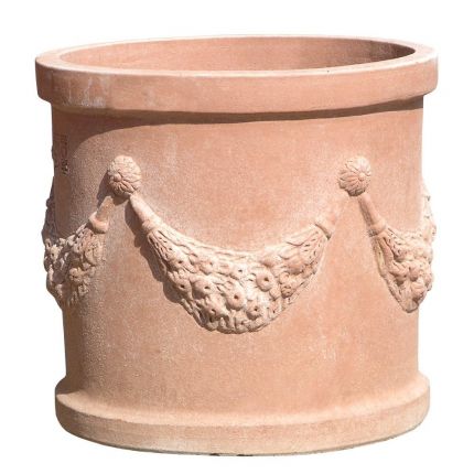 Impruneta Terracotta, Cilindro con Bordi festonato, runder Pflanztopf, Blumentopf, Vase