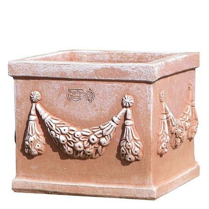 Impruneta Terracotta, Cassetta festonata, rechteckiges Blumengefäß, verzierte Kassette