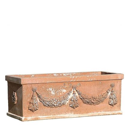 Impruneta Terracotta, Cassetta festonata, rechteckiges, verziertes Blumengefäß