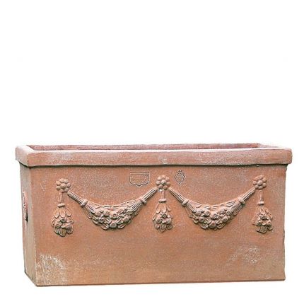 Impruneta Terracotta, Cassetta festonata, rechteckiges Blumengefäß, verziert