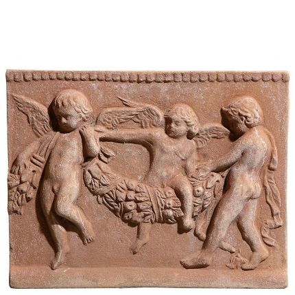 Impruneta Terracotta, Pannello "Danza Robbiana", Wandbild tanzende Engel, Putten, Dekoration, Relief