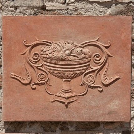 Impruneta Terracotta, Pannello con Fruttiera Rinascimentale, Wandbild Fruchtkorb, Renaissance, Dekoration, Relief