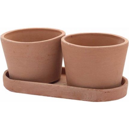 TerrArte Terracotta, Vaso Duo Rotondo, zweifacher Pflanztopf, Kräutertopf, Blumentopf, Topf_Teller_Set