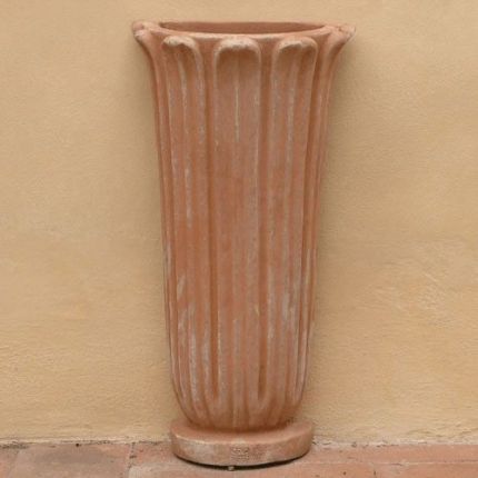 Impruneta Terracotta, Fioriera a Foglie a Parete, hoher, halbrunder und Wandtopf