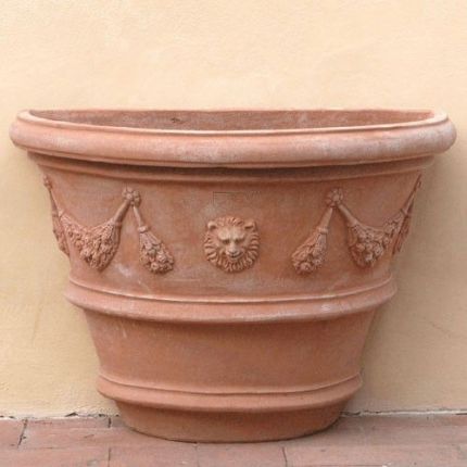 Impruneta Terracotta, Vaso a Parete Festonato, verzierter Wandtopf, Vase, Pflanzgefäß