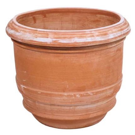 TerrArte Terracotta, Vaso A Barile Liscio, Pflanztopf, rund, schlicht mit Streifen, Blumentopf, Terracottatopf