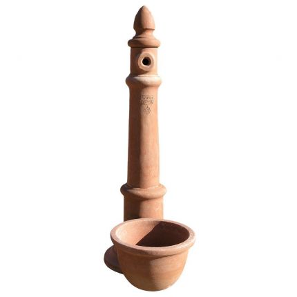 Impruneta Terracotta, Fontanella con Pozzetto Tondo, freistehender Brunnen mit Wasserschale, Brunnensäule, Terracottabrunnen, Gartenbrunnen, Wasserstelle, Standbrunnen