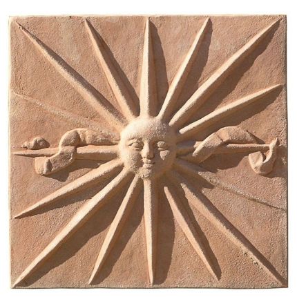 Impruneta Terracotta, Soppano con Sole, Platte, viereckiges Wandbild Sonne, Dekoration, Relief
